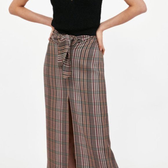 BNWT Zara Plaid Tie-Front Midi Skirt SIZE L - Picture 5 of 14